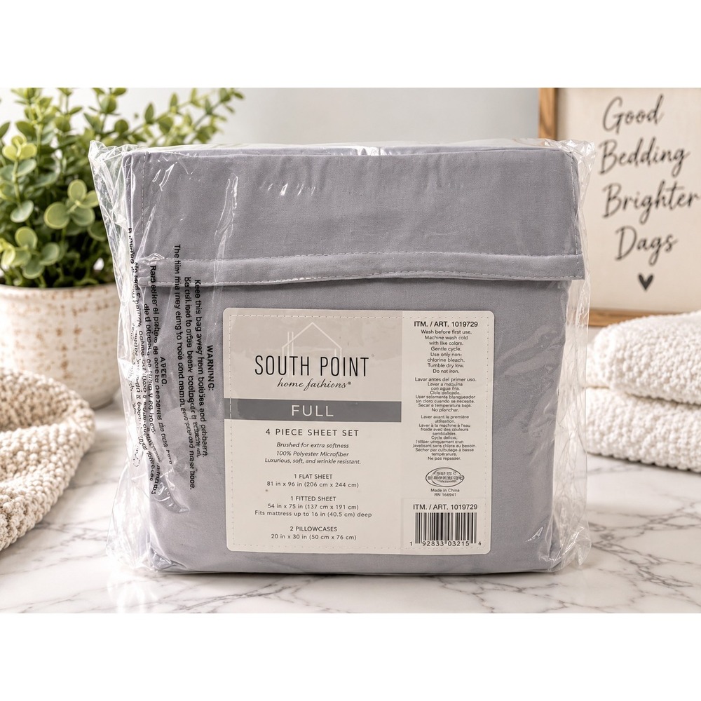 South Point Full 4-Piece Sheet Set Gray Microfiber Deep Pocket Soft Bedding NEW